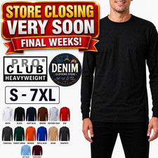 Pro Club Men's Heavyweight Cotton Long Sleeve T-Shirt Crew Neck Plain Tee S-7XL picture