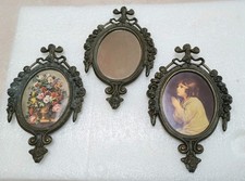 beautiful 3 VTG Italian Ornate Brass Oval Picture Frames Pastoral Prints /Mirror picture