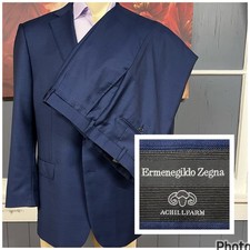 Ermenegildo Zegna (Actual Sz 46R) Suit Mens Wool Silk Navy Pants 38x28 picture