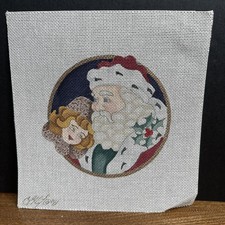 Vtg Hand-Painted Santa & Child #104 Needlepoint Canvas 18 Mesh Unworked picture