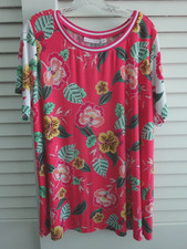 SUSAN GRAVER Courtside Social 2X ~ LIQUID KNIT TOP ~ QVC  A690936 Coral / Lemon picture
