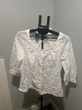 J.Jill White Button-Front Blouse Textured Cotton Short Sleeve picture