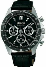SEIKO SBTR021 Selection Chronograph Black Dial Quartz Leather Men’s Watch Japan picture