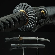 Black Tanto Sword Handmade Clay Tempered 1095 T10 Steel Japanese Katana Samurai picture