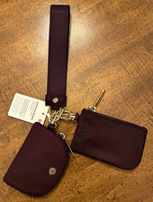 lululemon Dual Pouch Wristlet Keychain Strap Plum Black Detachable Zipper 3pc picture