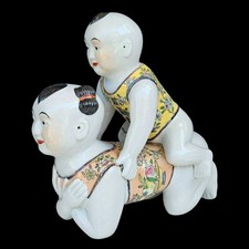 Vintage Large Chinese Porcelain Children at Play Figurine pillow form 1920s picture