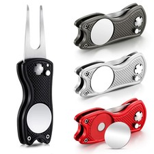 Skylety 4 Pcs Golf Divot Repair Tool Metal Foldable Red, Silver, Gray, Black picture