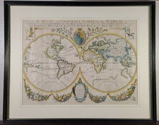 Antique Richard Blome Colored World Map Hemisphere 17th Century English RARE picture