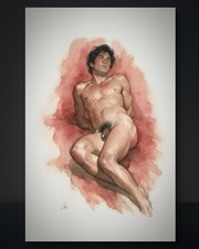 Original Watercolor Painting Male Figure Portrait Book Page  (5.5 × 8.5 inches) picture