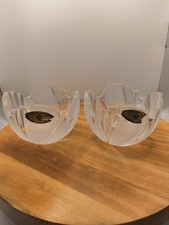 Pair.Vintage.Slovakia.Glass.1836.Frosted.Crystal.Lotus.Tulip.Petal.Bowls.Set picture