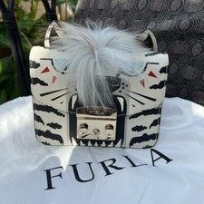 FURLA Metropolis Jungle Mini Crossbody White Tiger Leather Rare Limited Italy picture