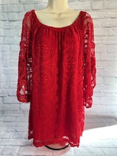 WIN WIN Red Lildy Full Lace Tunic NWT Bell Sleeve Scoop Neck Lined Size L - XL picture