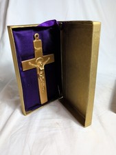 Vtg National Casket Co Memorial Crucifix Gold Finish 2290 Coffin Cross Boxed picture