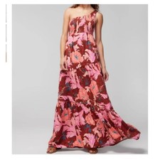 Soma Weekend Floral One-shoulder Dress Womens Large Tiered Tropical Smocked NEW picture