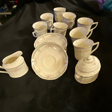Noritake Ivory China Floral Cup & Saucer Set White Gray Pink Round Glossy picture