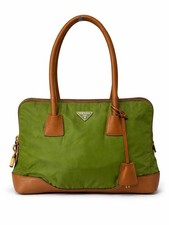 Prada Green Tessuto Nylon Leather Trim Tote Shoulder Bag Vintage picture
