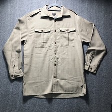 J. Peterman Wool Blend Tan Pin Striped Safari Button-Front Shirt Men's Large picture