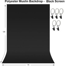 10x7 Black Screen Muslin Backdrop Muslin & 5 Clamps For Photo Backdrop Stand picture