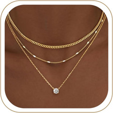 Layered Gold Necklaces for Women, 14K Gold Sterling Silver Plated Dainty Pendant picture