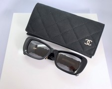 Chanel CH5514 53mm Rectangle Sunglasses in Black with Gray Lens and Tweed Arms picture