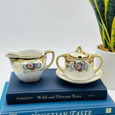 Noritake M Vintage Hand Painted Floral Porcelain Creamer and Sugar Bowl Set picture