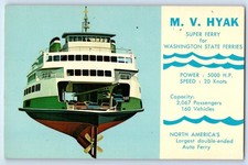 1960 Washington Vintage Postcard M.V. Hyak Super Ferry Double-Ended Auto Ferry picture