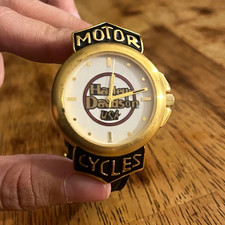 Vintage RARE Bulova Harley-Davidson Motor Cycles Gold  Wristwatch Black Leather picture