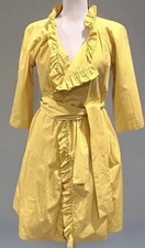 EUC J.Crew Women's Yellow Cotton Ruffle Collar 3/4 Sleeve Belted Trench Coat 6P picture