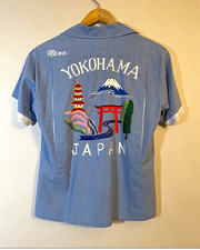  Vintage 1960s Women’s Yokohama Japan Bowling Shirt Matsuo Embroid Fuji Souvenir picture