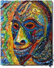 AFRICAN MASK OIL█PAINTING REALISM ART█SIGNED VINTAGE ORIGINAL BUY OUTSIDER POP A picture