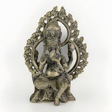 Antique Indian Brass Statue of Lord GANESHA On Throne W Elaborate Arch Hindu picture