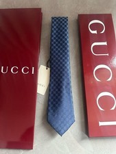 Gucci Tie Mens 100% Silk Blue GG interlocking pattern logo Full Packaging picture