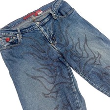 Vintage Y2K Bongo Flame Embroidered Jeans Tribal Denim Size 14 picture