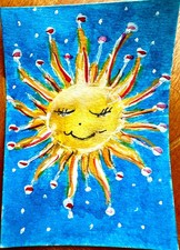 ACEO Original sun clouds happy ATC OOAK Cherie Donnell picture