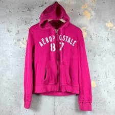 Aeropostale Hoodie Women XL Pink Fleece Lined Embroidered Drawstring Full Zipper picture