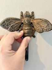 Rustic Cast Iron Bee Wall Hook Key Towel Coat Hanger Antique Brown Finish 6 inch picture