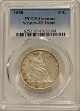 1858 P Seated Liberty Silver Half Dollar PCGS XF Details picture