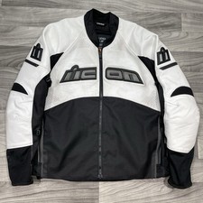 ICON 2 Contra Leather Riding Jacket Mens XL Black White Perforated Biker Moto picture
