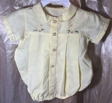 Vintage Bubble Romper Yellow Hand-Embroidered, Peter Pan Collar, Pin-Tuck Pleats picture