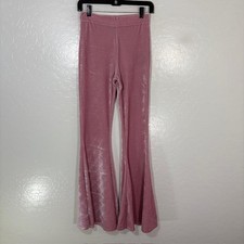 Killstar Pants Womens S Pink Velour Flare Bell Bottom Pull On Stretch Lounge picture