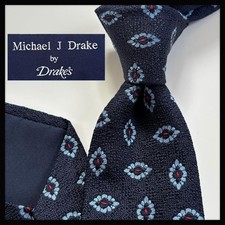 Drake's Necktie Small Pattern Navy Silk Handmade Michael J Drake Excellent picture