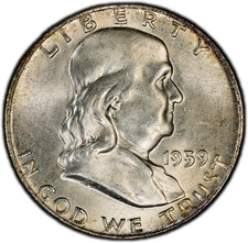 1959-D PCGS MS64 Franklin Half Dollar | Subtle Attractive Colorful Rim Toning picture