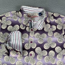 Robert Graham Shirt Mens L Purple Floral Geometric Flip Cuff Long Sleeve picture