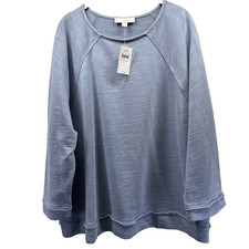 Purejill J Jill Organic Grown Cotton Top Sz Large Solid Blue Raglan Pullover NWT picture