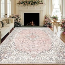 Brakki Washable 8x10 Area Rugs for Living Room Clearance, Large Vintage Pink ... picture