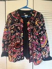 Chico's Geometric Beaded Sequin Open Front Lined Cotton Jacket Size 2 picture