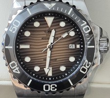 ADDIESDIVE Quartz Diver 200m Brown Wave Dial Black Bezel 316L SS Bracelet Date picture