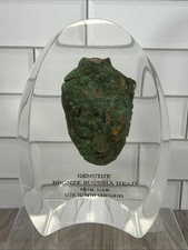 Genuine Bronze Buddha Head From Siam C. 13th-18th Century In Lucite Paperweight picture