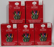 Lot OF 5 Holiday Time Green Wire Incandescent Christmas Light Multicolor 100 Ct picture