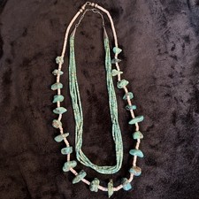 Vintage Sterling Silver 925 Turquoise Nugget & Heishi Bead Necklace Lot of 2 picture